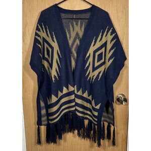 Women's Boho Open Cardigan Poncho Aztec Festival Gypsy Indie Fringe Western